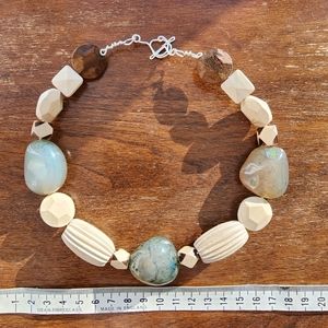 Chunky beaded choker, natural stone, wood on silver plated wire.